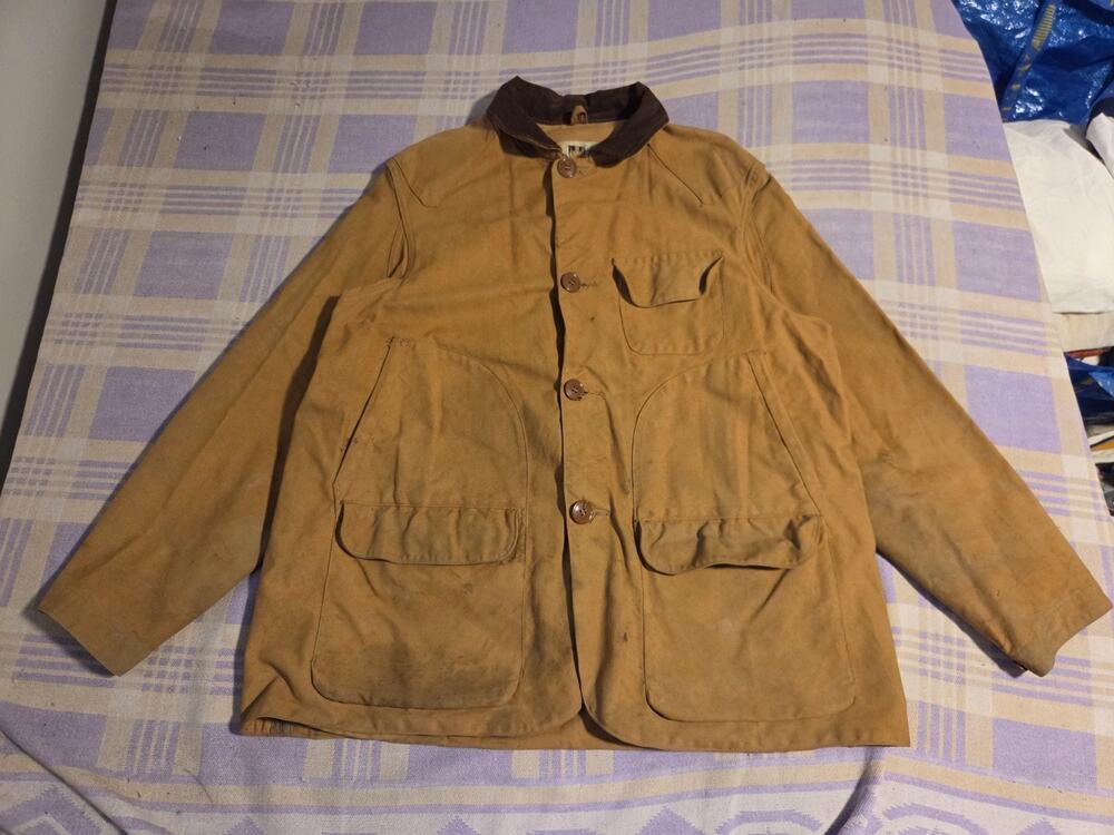 Vintage Masland Cotton Hunting Jacket 50s 60s Brown Corduroy Collar Size 46